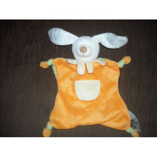 Doudou Plat Lapin Vert Et Orange Lascar