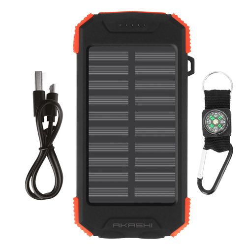 Batterie Externe Solaire 10000mah Antichocs Ipx4 Lampe Torche Akashi Noir