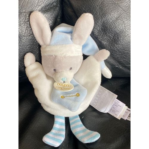 Doudou plat petit lutin bleu et blanc rayé doudou et compagnie 18cm