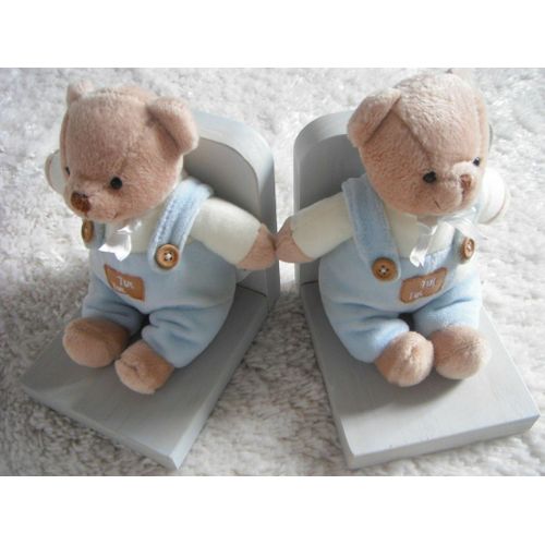 Magnifique serre livres en bois avec peluche ourson effet veilli idee cadeau