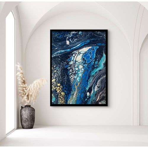 TABLEAU POURING ABSTRAIT ACRYLIQUE NEUF FAIT MAIN - BLEUET