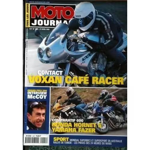 Moto Journal 1421 De 2000 Voxan Cafe Racer,Honda Cb 600f Hornet,Yamaha Fzs 600 Fazer,Allumage,Kawasaki Zx6r,Mc Coy,Rallye Tunisie