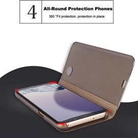 Compatible Coque Xiaomi Redmi 9a Étui+ Verre Trempé Film Protecteur Flip Clear View Translucide Miroir Cover Standing 360° Housse Antichoc Smart Cover Bumper Argent