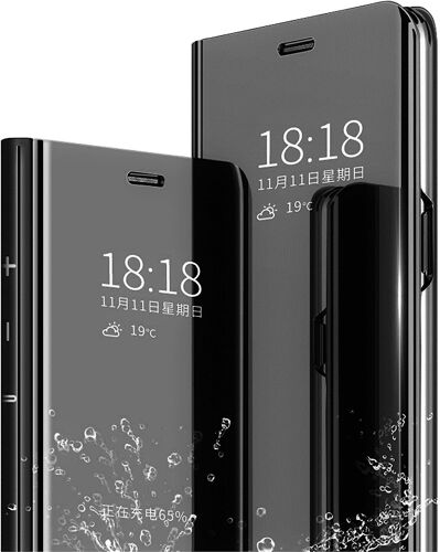Coque Pour Oppo A94 5g /Reno 5z/A95 5g Tui+ Verre Tremp Flip Clear View Translucide Miroir Cover Standing 360¡Ãhousse Antichoc Smart Cover Bumper Noir