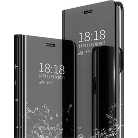 Coque pour Samsung Galaxy A33 5G tui+ Verre tremp Flip Clear View Translucide Miroir Cover Standing 360¡ãHousse Antichoc Smart Cover Bumper Noir