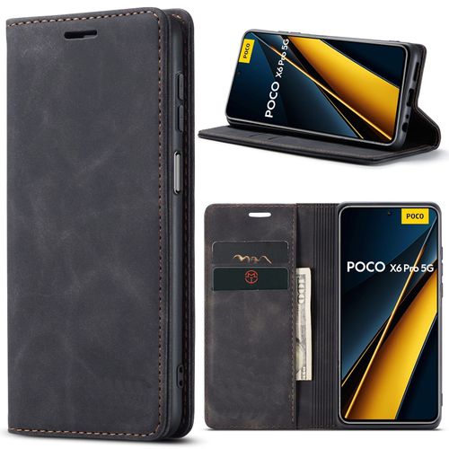 Housse Noire Pour Xiaomi Poco X6 Pro 5g Etui Noir Protection Case Portefeuille À Rabat Avec Porte Cartes Xeptio Cover