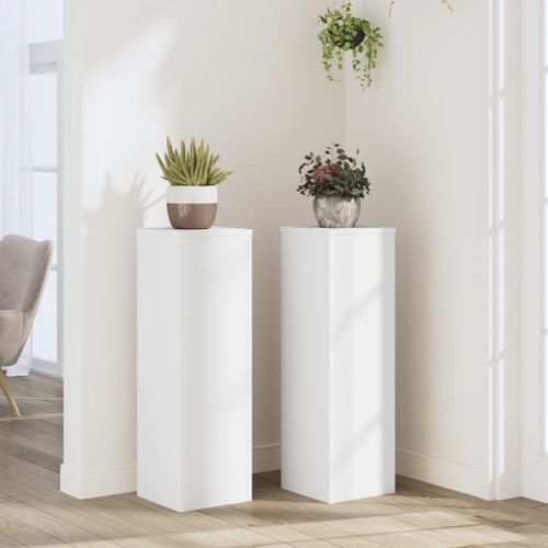 Vidaxl Supports Pour Plantes 2 Pcs Blanc 25x25x80 Cm Bois D'ingénierie
