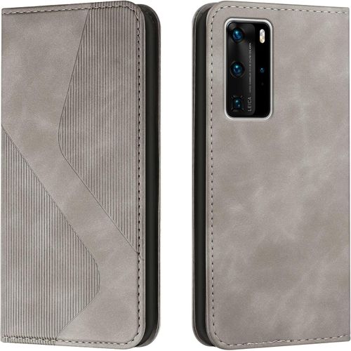 Coque Pour Huawei P40 Pro, Etui Huawei P40 Pro Cuir, Pu Cuir Portefeuille Housse Et Magnetique Flip Pochette Etui A Rabat Protection Case Avec Antichoc Tpu Housse Pour Huawei P40 Pro (Gris)