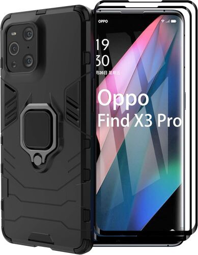 JGD-Coque pour Oppo Find X3 Pro/Find X3 avec 2 Pièces Protection Écran, 360° Support Rotatif [Fonctionne avec Support De Voiture Magnétique] Étui Housse, Noir