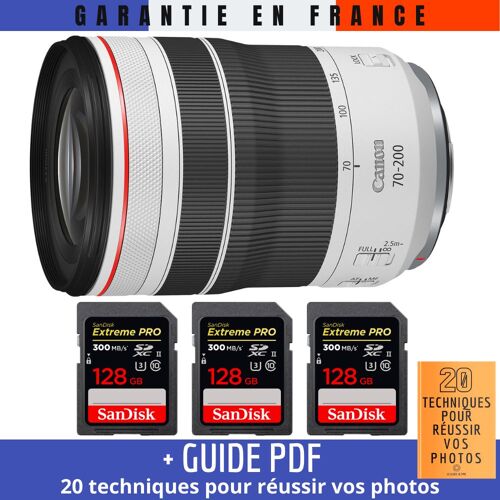 Canon RF 70-200mm f/4L IS USM + 3 SanDisk 128GB UHS-II 300 MB/s + Guide PDF '20 TECHNIQUES POUR RÉUSSIR VOS PHOTOS'