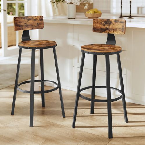 Lot De 2 Chaises De Bar, Tabourets Hauts, Siège De Cuisine, Cadre En Acier, Montage Facile, Siège De 73,2 Cm De Haut, Marron Rustique Et Noir