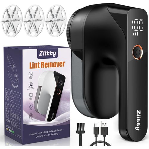 Rasoir Anti Bouloche Électrique Écran Lcd, Rechargeable Câble Type-C, 3 Niveaux De Puissance Réglables, Tête À 6 Lames Fraise À Peluches, Idéal Vêtements Canapés Couvertures Rideaux Noir