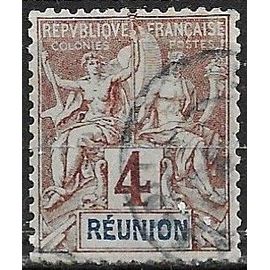 La Réunion, Colonie Française 1892, Beau Timbre Classique Yvert 34, Type Sage "Colonies" 4c. Lilas Brun Sur Gris, Oblitéré, Tbe.