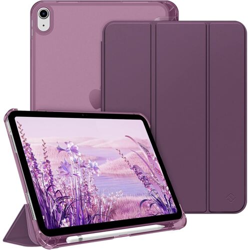 Coque Pour Ipad 10ème Génération 10.9 Pouces 2022 - [Rangement De Stylet] Coque Arrière Transparente Givrée Et Rigide, Housse Légère Et Fine Etui Pliable, Pourpre