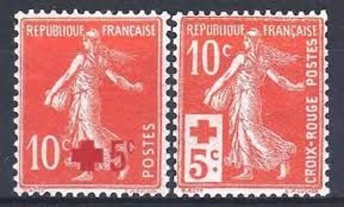 Au Profit De La Croix Rouge : Paire De Semeuses Fond Plein Avec Surcharges (Également Année Complète) Année 1914 N° 146 147 Yvert Et Tellier Luxe