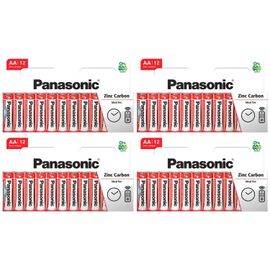 Panasonic Lot de 4 Packs de 12 Piles RED Zinc Carbon AA / LR6 1,5V