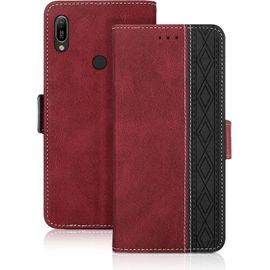 Coque Huawei Y6 2019/ Y6 Pro 2019/ Honor 8a, Haute Qualité Cuir Pu Étui Avec Fente Pour Carte Fonction Support Housse Magnétique Coque Pour Honor 8a, Rouge