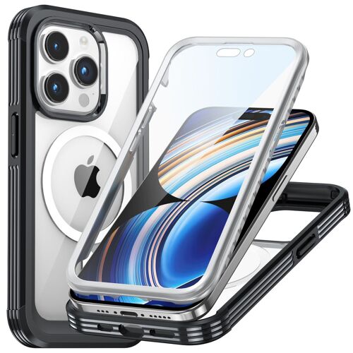 Coque Pour iPhone 14 Pro Max,Étui support wireless charging Magnétique Entièrement Transparent 360 Tout Compris Film Protecteur En PET Preuve De Chute Et De Crash Compatible Avec MagSafe - Noir