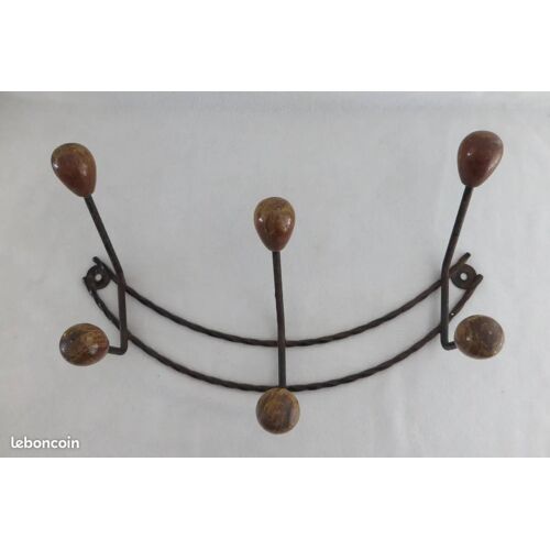 Ancien Porte Manteau Fer Forgé 6 Patère Bois