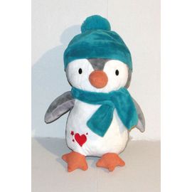 peluche pingouin françoise saget bonnet echarpe bleu doudou 30 cm