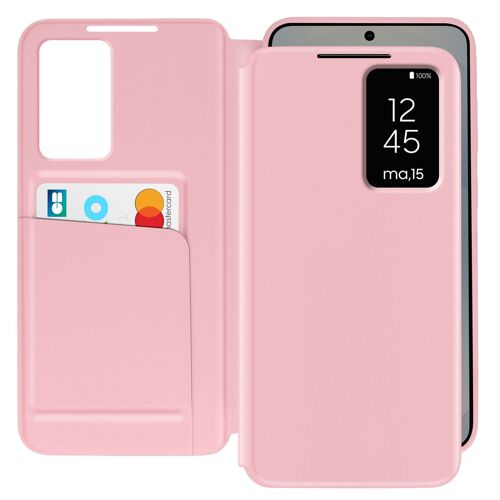 Étui Fenêtre pour Samsung Galaxy S25 avec Clapet Porte-Carte Rose
