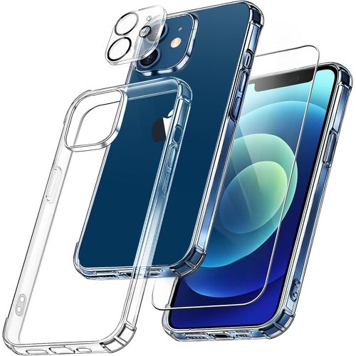 Coque Silicone Transparente Angles Renforces + Verre Trempe Et Protection Camera Arriere Pour Iphone 12 Little Boutik®