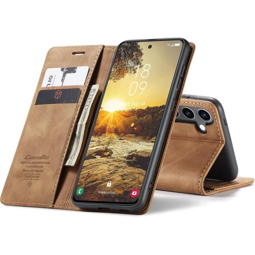 Kalanka-Coque Samsung S24 Fe Housse Antichoc En Cuir Pu Premium Fentes Cartes Etui Pochette De Portefeuille Avec Fonction Support Case À Rabat Pour Samsung Galaxy S24 Fe 5g- Brun