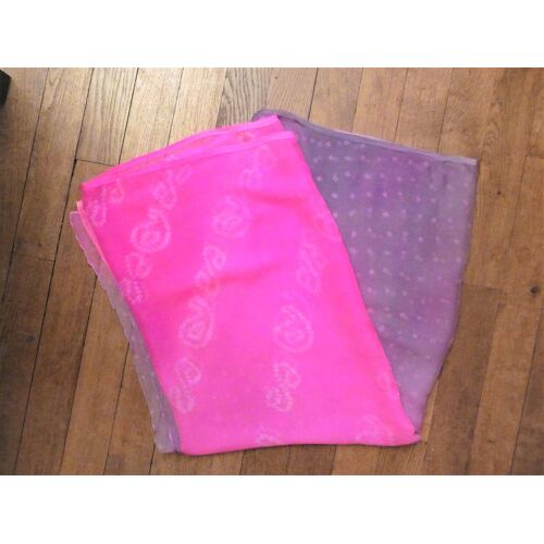 Grand Foulard/ Paréo Rectangulaire Gris Et Rose Fuschia