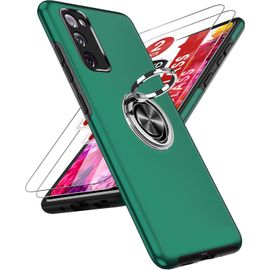 CAUC-Coque pour Samsung Galaxy S20 FE 5G/4G avec 2 Verre Trempé Vitre Protection et Anneau Telephone, Militaire PC et TPU Silicone Etui Antichoc Housse pour Samsung Galaxy S20FE 5G/4G - Vert