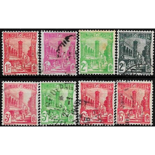 Tunisie, Protectorat Français 1926 / 1949, Beaux Timbres Yvert 212 280 281 281a 285 288b 190a Et 293a, Mosquée Halfaouine À Tunis, Oblitérés, Tbe.