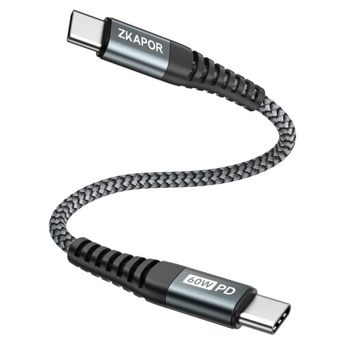 Câble USB C vers USB C Court 30CM, Cable Type C 60W Cordon Type C Charge Rapide Compatible avec iPhone 15/15 Pro Max, Samsung Galaxy S23 /S22, Pad Pro, Air, Huawei P40 /Mate 60, Pixel -Gris