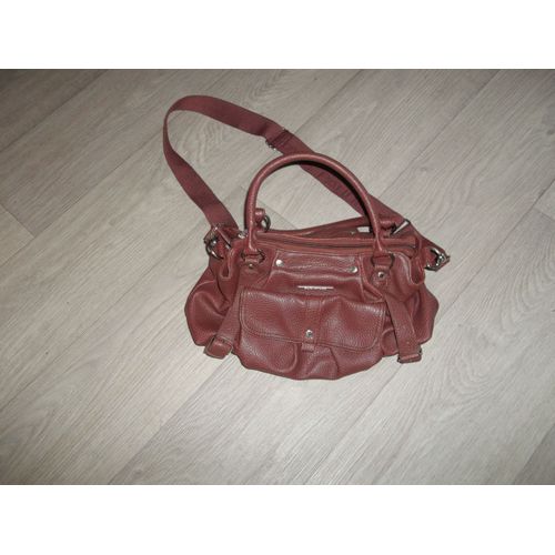 Sac à main PAQUETAGE cuir grainé bandoulière bordeaux TBE