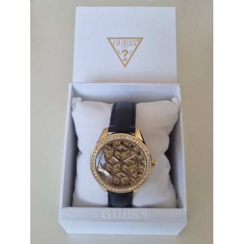 Montre Guess Femme G Gloss Dorée Bracelet Cuir Noir Gw0608l2