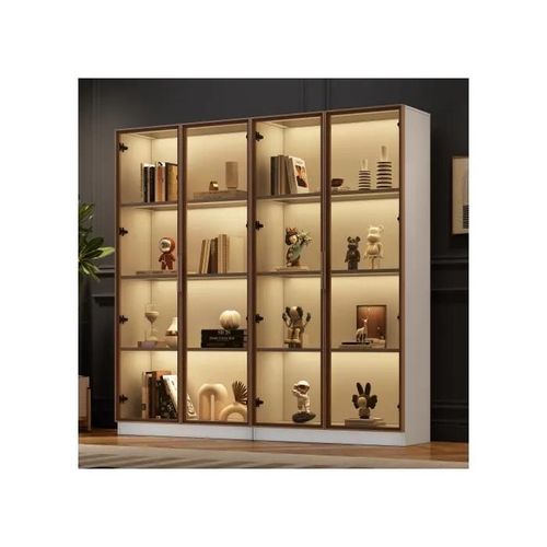 Lot De 2 Vitrines En Verre Blanc Avec Éclairage Led 16 Couleurs, Avec Portes Battantes Et Étagères Mobiles, 80*40*160 Cm(Chacune)