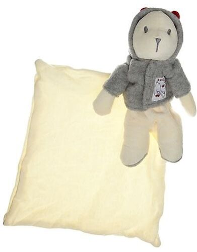 Doudou Berlingot Cajou Ours Bar Bear Ourson Mouchoir Peluche Gris Blanc Manteau Pull Polaire 19 Cm Nursery Permanente Gas Oreille Rouge 