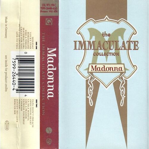 Madonna The Immaculate Collection. 1 Cassette Album 17 Titres. Style: Synth-Pop Electro-Pop & Dance-Pop Balad. (P) Compilation 1990 ®Sire Records Co. © ®Warner Bros Records. Made In Germany. By ®Wmme.