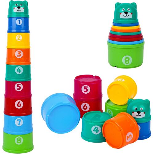 KALANKA-Lot de 9 Tasses à Empiler Bebe, Jouets Éducatifs pour Bébés Jouets D'éveil, Sensoriel Eveil pour 6 Mois Garçons Filles, Multiple Colour