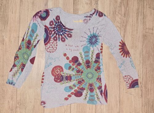 Desigual Pull Gris L Femme Sweat Manches Longues Fleuri