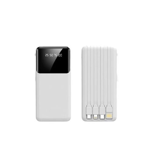 Batterie Externe 20 000 Mah, Grande Capacité, Avec Câble De Données Intégré, Charge Ultra-Rapide 20 W, Blanc