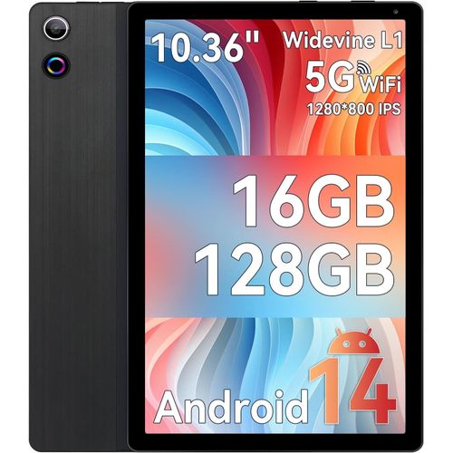 Tablette 10.4 Pouces Android 14 Octa Core, 16Go RAM 128Go ROM 1To TF, 5G + 2.4G WiFi 6, Bluetooth 5.0, 1280x800 HD IPS, 5MP+8MP Double Caméra, 5000mAh (Noir)