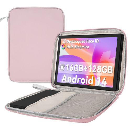 Tablette 10.4 Pouces Android 14 Octa Core, 16Go RAM 128Go ROM 1To TF, 5G + 2.4G WiFi 6, Bluetooth 5.0, 1280x800 HD IPS, 5MP+8MP Double Caméra, 5000mAh, avec Sac d'ordinateur Rose