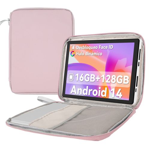 Tablette 10.4 Pouces Android 14 Octa-Core Processeur, 16 Go RAM 128 Go ROM 1 To TF, Écran Tactile IPS HD 1280x800, Double Caméra 5MP+8MP, 5G/2.4G WiFi, BT 5.0, 5000mAh, avec Sac d'ordinateur Rose