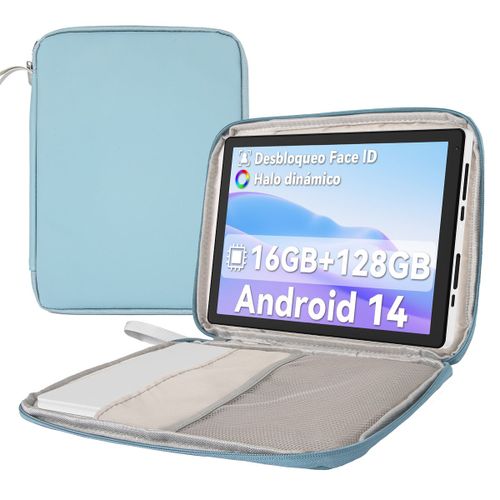 Tablette 10.4 Pouces Android 14 Octa-Core Processeur, 16 Go RAM 128 Go ROM 1 To TF, Écran Tactile IPS HD 1280x800, Double Caméra 5MP+8MP, 5G/2.4G WiFi, BT 5.0, 5000mAh, avec Sac d'ordinateur Bleu