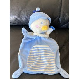 DOUDOU PLAT NICOTOY PINGOUIN OISEAU CANARD YOUPIK BLEU BLANC JAUNE 22CM