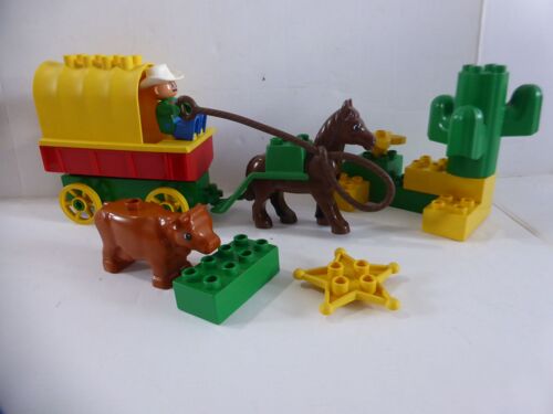 LEGO DUPLO Western Diligence Chariot Charrette avec Cheval et Vache + Figurine de Cow Boy avec son Lasso