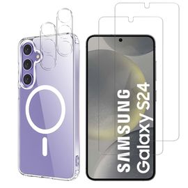 Coque Pour Samsung Galaxy S24 Et 2 Verres Trempé Écran Et 2 Protections Caméra - Cercle Magnétique Intégré Phonillico®