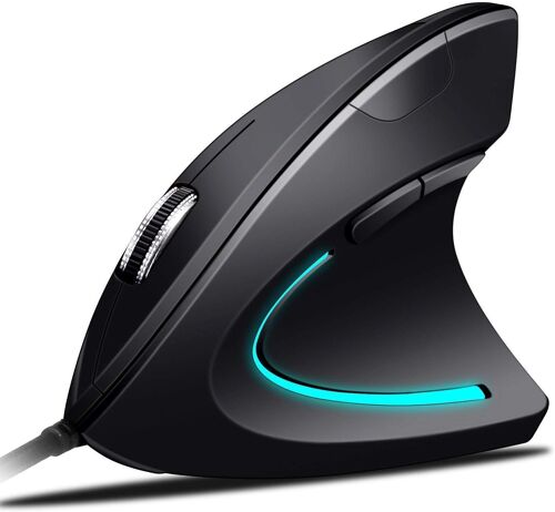 Souris USB Filaire Souris Verticale Ergonomique, poignée Verticale et Design Ergonomique empêche Le Bruit du Tunnel carpien réglable 800/1200/1600 DPI, 5boutons pour PC/Ordinateur Portable/Mac