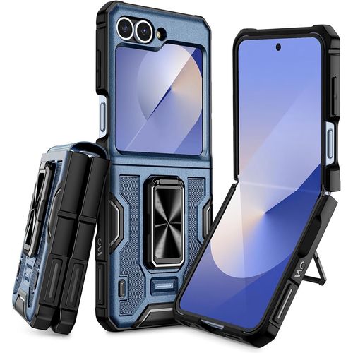 Coque Pour Samsung Z Flip 6, Anneau Rotatif À 360° Intégré, Protéger La Caméra Et L'écran, Antichoc Coque De Protection Pour Galaxy Z Flip 6 5g 2024 (Bleu)