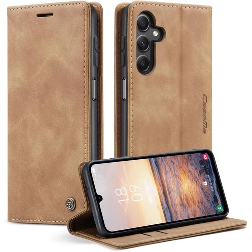 Kal-Coque Pour Samsung Galaxy S25 Clapet Case En Cuir Pochette Protection Portefeuille Rabat Etui Premium Housse Porte Carte Magnétique Étui Pour Samsung Galaxy S25, Brun