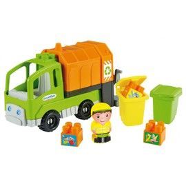 Ecoiffier - Camion Poubelle - 1 Camion, 1 Personnage, 2 Poubelles, 3 Briques - Abrick